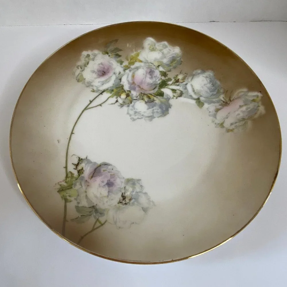 Handpainted Antique Plate with White Flowers